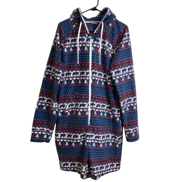 Chubbies Mens The Woodland Chubbsie 2.0 Romper Fleece Blue Zip Hooded Medium EUC - Picture 1 of 9